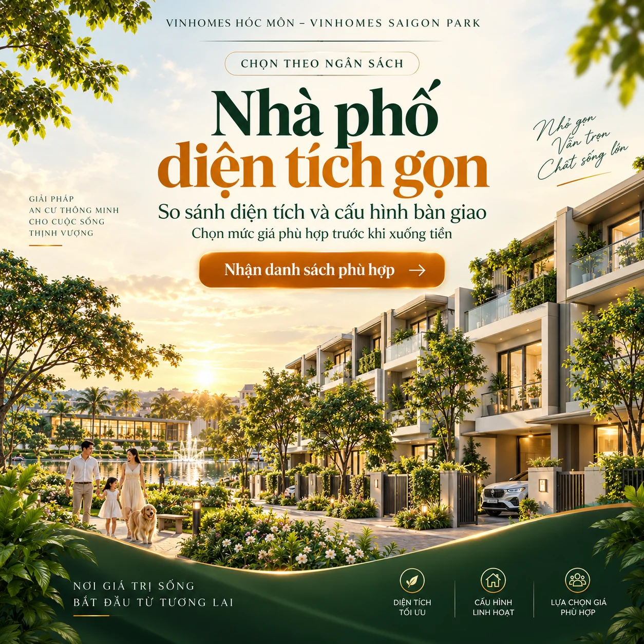 Poster minh họa AI: Nhà phố diện tích gọn — Vinhomes Hóc Môn